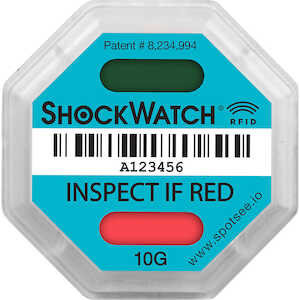 SpotSee ShockWatch RFID Impact Indicator, 10 G Range, Light Blue
