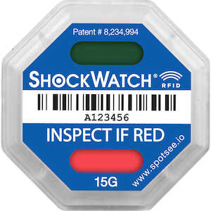 SpotSee ShockWatch RFID Impact Indicator, 15 G Range, Blue