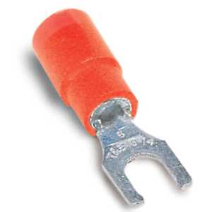 Sta-Kon Expanded Vinyl-Insulated Locking Fork Terminal, Length .97", Width .25", Maximum Insulation .170", Bolt Hole 6, Wire Range 22-18 AWG, Red, Copper, Tin Plated, 100 Pack