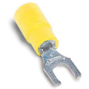 Sta-Kon Expanded Vinyl Insulated Locking Fork Terminal, Length 1.07", Width .31", Maximum Insulation .250", Bolt Hole 6, Wire Range 12-10 AWG, Yellow, Copper, Tin Plated, 500 Pack