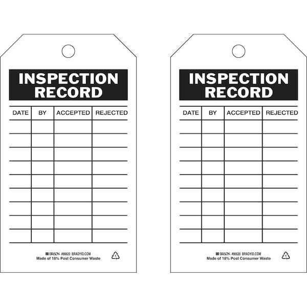 Hardware Specialty Brady Safety Inspection Tag Inspection RECORD