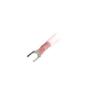 Sta-Kon Heat Shrinkable Locking Fork Terminal, Length 1.35", Width .29", Maximum Insulation .170", Bolt Hole 10, Wire Range 22-18 AWG, Red, Copper, Tin Plated, 100 Pack