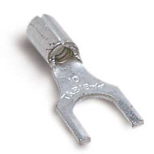 Sta-Kon Non-Insulated Fork Terminal, Length .75", Width .31", Bolt Hole 8, Wire Range 18-14 AWG, Copper, Tin Plated, On Mylar Tape, 1,000 Pack