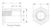 Captive Fastener Self-Clinching Sheet Metal Standoff, Through-Thread, 400 Series Stainless Steel, Passivated, 10-32 x 0.562