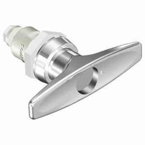 Southco Quarter-Turn Cam Latch, Key Locking (without Lock Core) T-Handle, Spring-Return Actuator, Not Sealed, Zinc Alloy, Chrome Plated, Bright