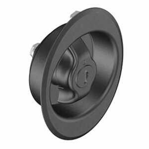 Southco Quarter-Turn Cam Latch, Clockwise to Latch, Flush Cup Wing Style, Keylocking (Reversible Key), without Cam, Sealed, Zinc Alloy, Powder Coat, Black