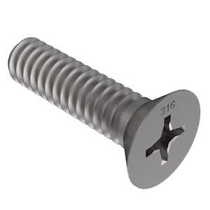 1/4" - 20 X 2" Long, Phillips, 82 Degree Flat Head, 316 Stainless Steel, Machine Screw.