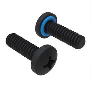 Zago M3 X 8mm L, Phillips, Pan Head Plus Sized Sealing Screw, Stainless Steel, Black Oxide, Fluorosilicone O-Ring