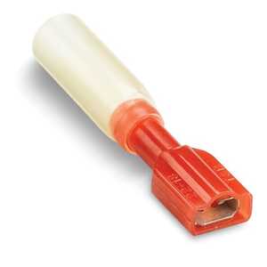 Sta-Kon Heat Shrinkable Fully Insulated Female Disconnect Terminal, Length 1.82", Maximum Insulation .170", Tab Size .250" x .032", Wire Range 22-18 AWG, Red, Copper, Tin Plate, 25 Pack