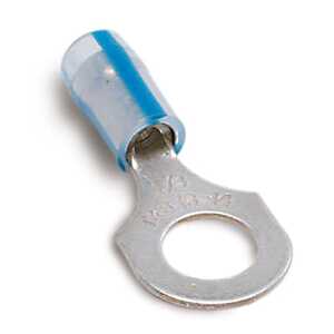 Sta-Kon Fluoropolymer Insulated Ring Terminal, Length .84", Width .31", Bolt Hole #10, Wire Range 16-14 AWG, Clear/Blue Stripe, Copper, Tin Plate, 1,000 Pack