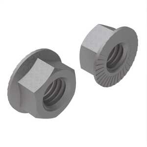 1/4" - 28 Serrated Flange Locknut. 7/16" W X 15/64" H, Steel Grade 8.