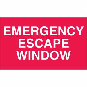 Brady Emergency Escape Window Label, 4" H x 6" W, Polyester, White on Red, 6/Pack - OBSOLETE