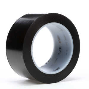 3M Vinyl Tape 471, Black, 1/2" x 36 yd, 5.2 mil, 72 Rolls/Case
