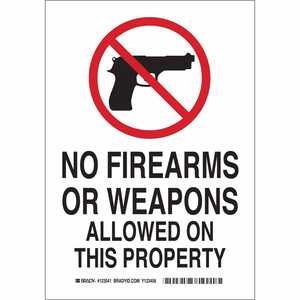 Brady No Firearms Or Weapons Allowed on This Property Sign, 14" H x 10" W, Aluminum