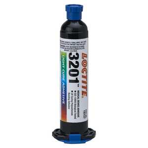 Loctite 3201 UV Cure Adhesive, 25 ml Syringe, Medium Viscosity, 2600 psi Tensile Strength, Amber