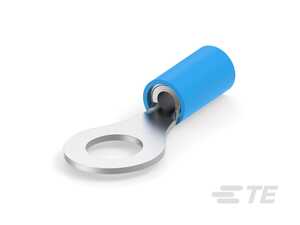 AMP PIDG Closed Ring Terminal, Straight, Partially Nylon Inuslated, Copper, Tin Plated, Blue, 16-14 AWG, 1/4"/M6 Stud, 27.38mm L, 3.81mm Max Wire Insulation Dia., 500/Box, MS25036-154