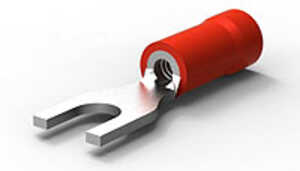TE Connectivity #6 Spade Fork Terminal, Insulated, Red .765" L