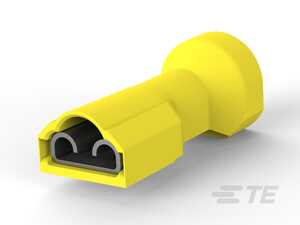 AMP Quick Disconnect Receptacle, Fully Nylon Insulated, 12-10 AWG, 6.35 mm x .81 mm Tab Size, F-Crimp, 23.75 mm L, Brass, Tin Plated, Yellow, Ultra-Fast 250, 1000/Package