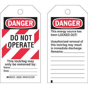 Brady DANGER Do Not Operate Energy Source Lockout Tagout Tags, Polyester, 5.75x3, Black/Red on White, 25/Pack