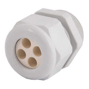 Sealcon Multi Hole Liquid Tight Cord Grip, 1" NPT Thread, 9 mm Conductor Size, Nylon, Gray