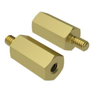 1/4" Hex, Brass Male-Female Standoff, 4-40, 1" L, Zinc Clear Chromate w/ Blue Tint
