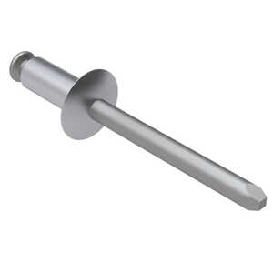 1/4" Nominal Dia., Domed Head Blind Rivet, Open End, Aluminum Alloy, Grip Range .126" - .500"