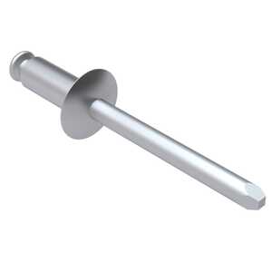 1/4" Nominal Dia., Domed Head Blind Rivet, Open End, Aluminum Alloy, Grip Range .376" - .500"