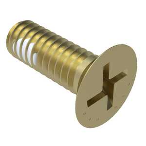 1/4-28 X 1-1/4" Long, Offset Cruciform, 100 Degree Flat Head Screw, A286 Stainless, Cadmium, Nylon Patch