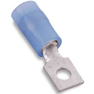 Sta-Kon Nylon Insulated Rectangular Ring Terminal, Length 1.015", Width .237", Bolt Hole #6, Wire Range 16-14 AWG, Blue, Copper, Tin Plate, 1,000 Pack, MS17143-14