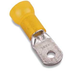 Copper Ring Terminal, Tin, Nylon Insulated, 26-24 AWG, #10 Stud, Yellow