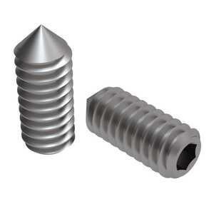 1/4"-20 X 1" L, Cone Point, Headless Socket Set Screw, Hex Drive, Stainless Steel, Passivated.