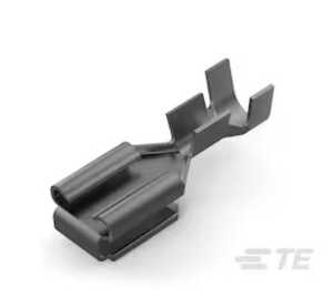 AMP Quick Disconnect Receptacle, Style A, Uninsulated, 18-14 AWG, 6.35 mm x .81 mm Tab Size, F-Crimp, 19.56 mm L, Brass, Tin Plated, Faston 250, 2500/Reel, Strip Form