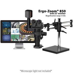 Ergo-Zoom® 850, 6MP Hybrid HDMI/USB Digital Trinocular on Ball Bearing Base with 22″ LED Screen, ESD Safe, LED Fiberoptic Annular Light (Micro-Lite® ML3000-A)