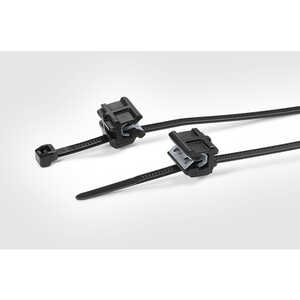 HellermanTyton 2-Piece Cable Tie with Edge Clip, 5.7" L, 0.5 - 2.5 mm Panel, Parallel, 30lb, Polyamide, Black, 500/pkg