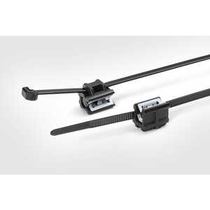 HellermanTyton 2-Piece Cable Tie with Edge Clip, 5.7" L, 0.5 - 2.5 mm Panel, Perpendicular, 30lb, Polyamide, Black, 500/pkg
